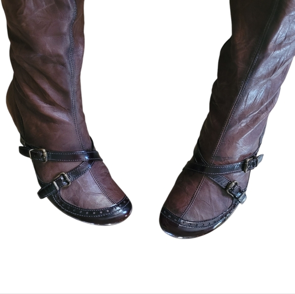 Hispanitas Brown and Black Distressed Knee High Boots - Picture 3 of 7